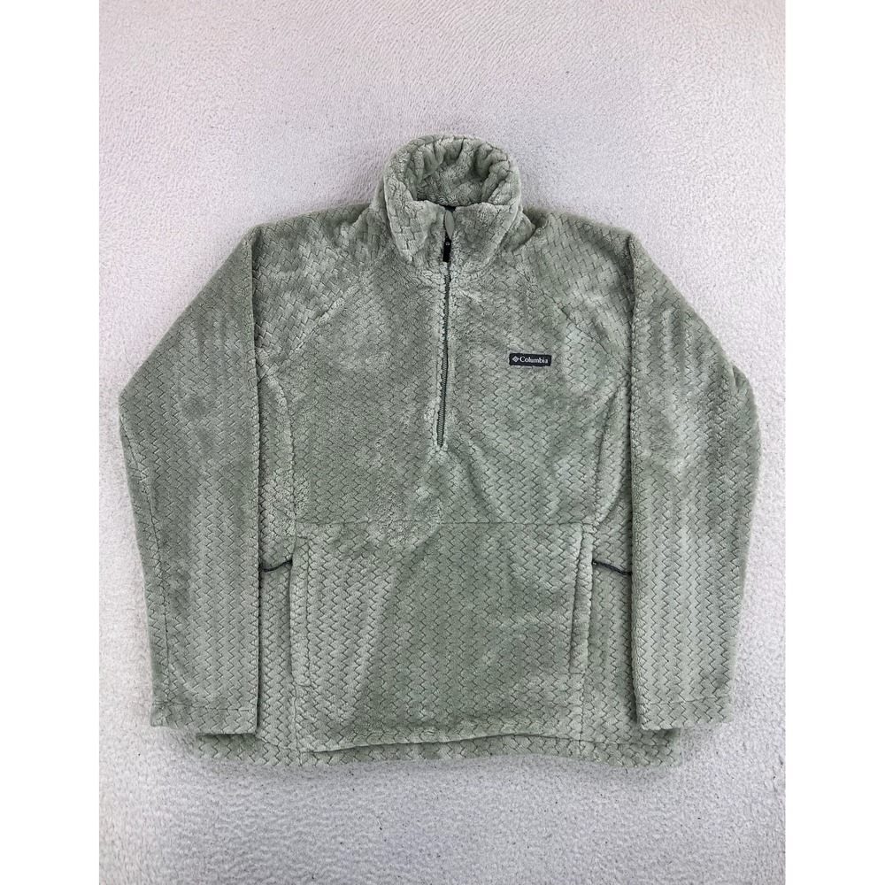 Columbia Jacket Womens Large Green Fleece 1/4 Zip Pockets Outdoor Soft Plush